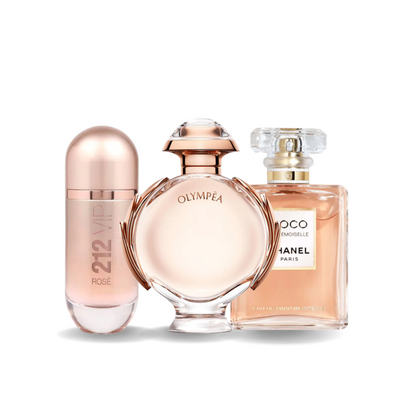 Zestaw promocyjny 3 perfum: Carolina Herrera 212 VIP ROSÉ, Paco Rabanne OLYMPÉA, Chanel COCO MADEMOISELLE (Eau de Parfum)