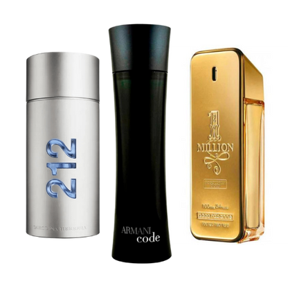 Zestaw promocyjny 3 perfum: 212 Men NYC, Paco Rabanne One Milion y Armani Code Homme 100ml
