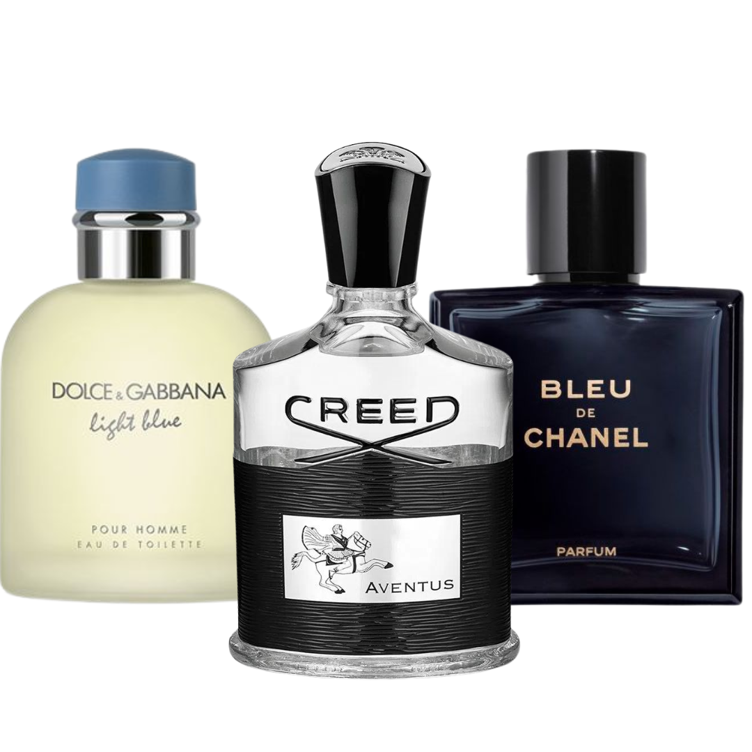 Zestaw promocyjny 3 perfum: Bleu de Chanel, Creed Aventus, y Light Blue Dolce Gabbana 100ml